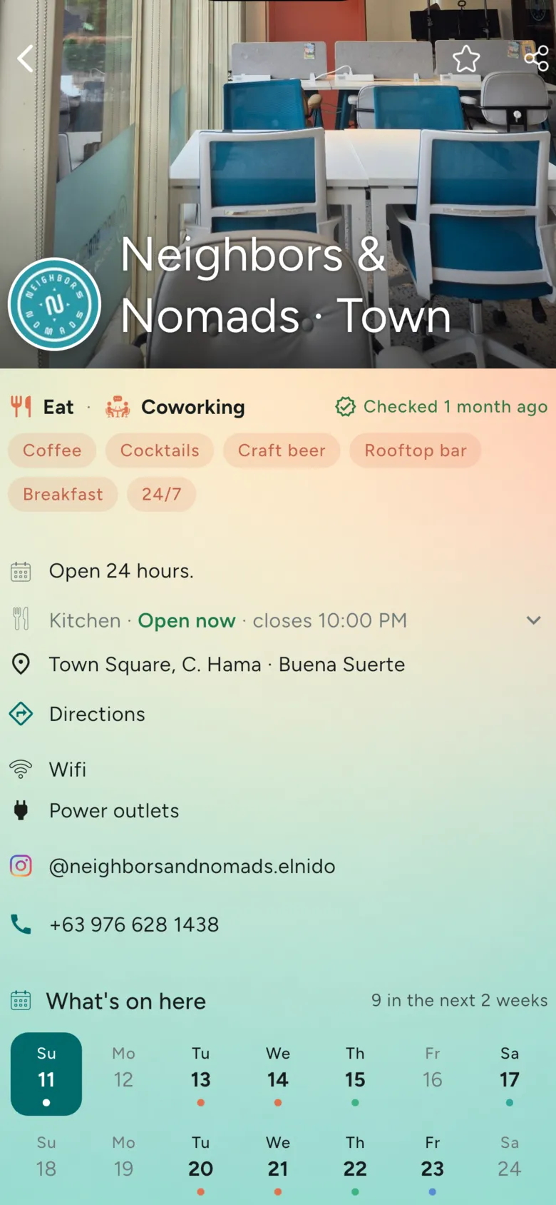 Hours, contacts and events